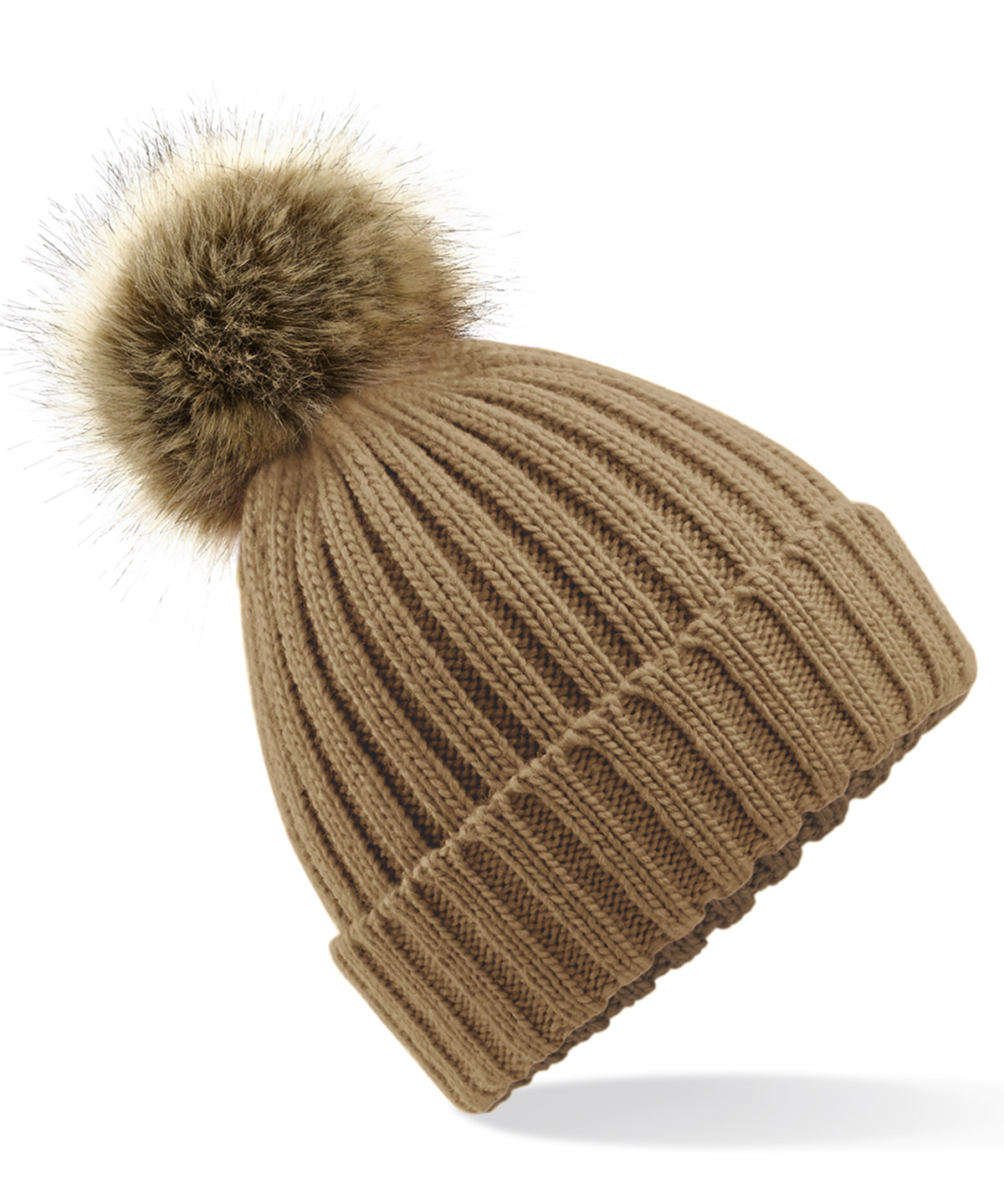 Fur pop pom chunky beanie